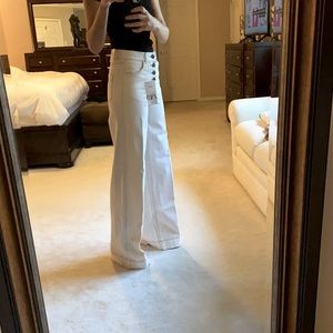 Zara Off-White Contrast Stitch Wide Leg Jeans